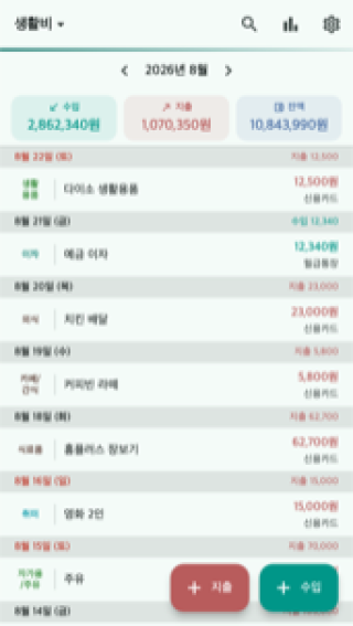 가계부 — 이번 달 수입·지출 홈